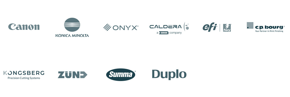 logiciel d'impression commerciale et OneVision partenairer: Canon, Caldera, Onyx Konica Minolta, C.P. Bourg, EFI
